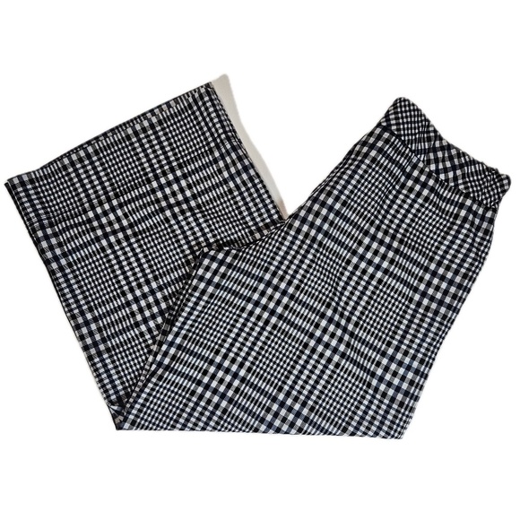 Trina Turk Pants Womens 2 Black Plaid Cropped Wide Leg Made USA 182508 Stretch - Picture 3 of 9